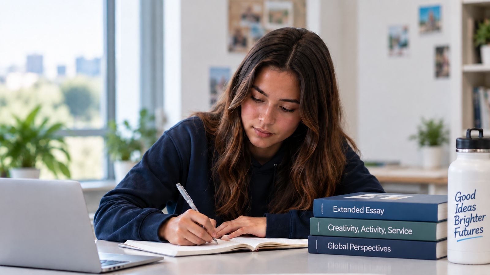 Estudiante trabajando en sus asignaturas IB